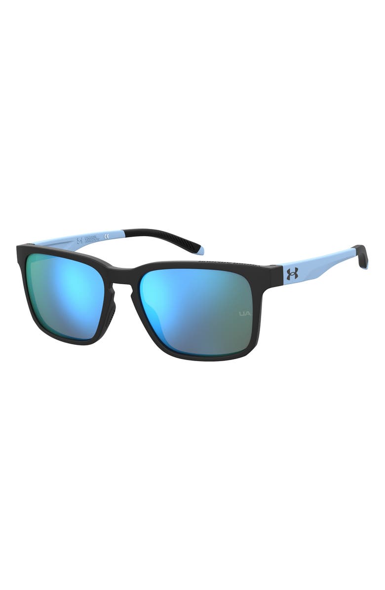 Under Armour 57mm Rectangular Sunglasses, Alternate, color, Matte Black Blue/ Multilayer
