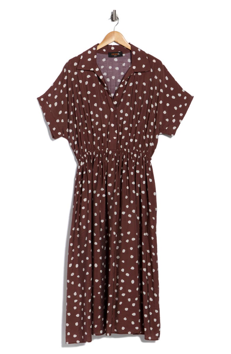 Renee C Polka Dot Short Sleeve Midi Dress, Alternate, color, Brown
