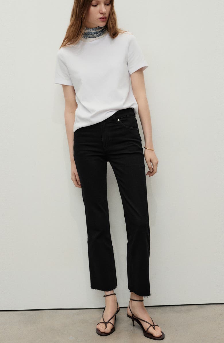 MANGO Sienna Raw Hem Crop Flare Jeans, Alternate, color, Black Denim