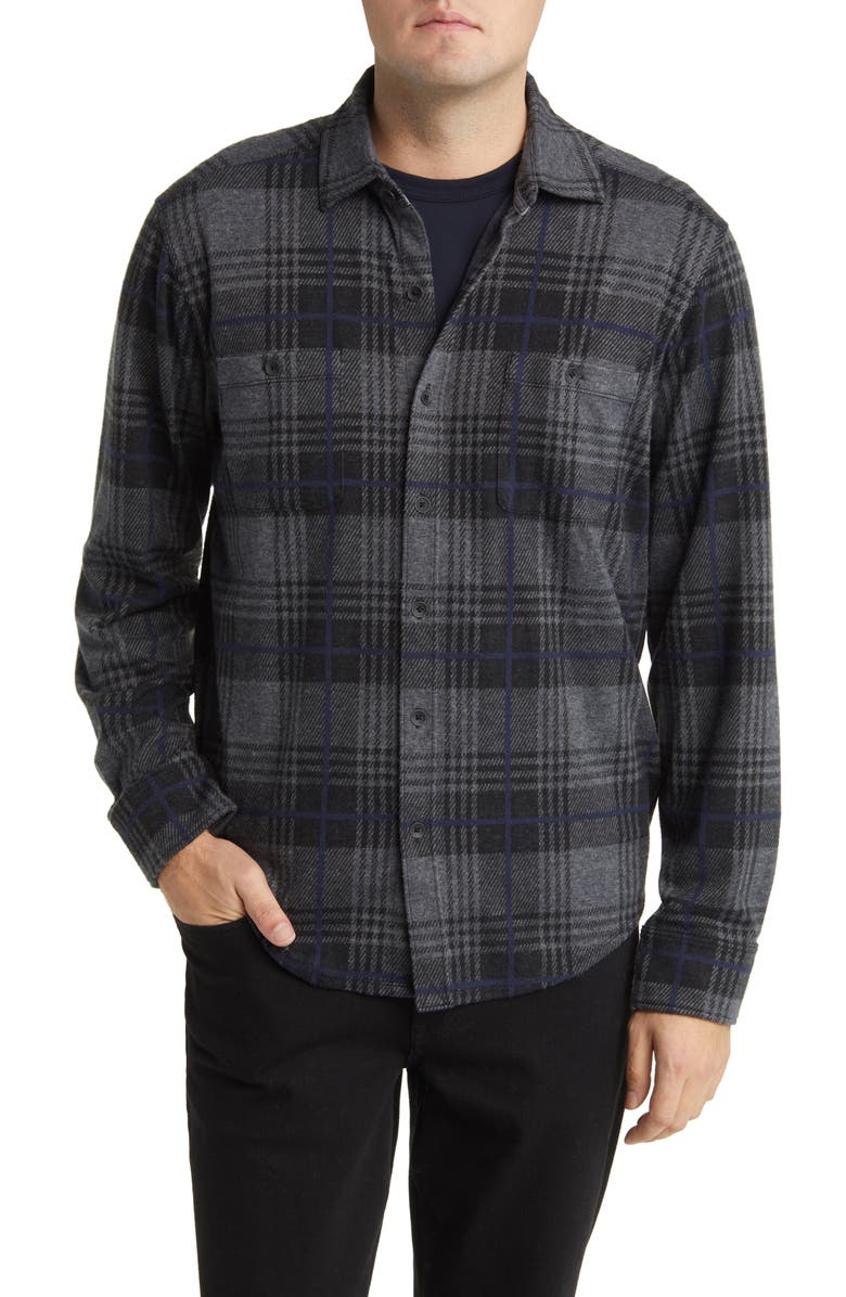 Tommy Bahama Fireside Huntington Plaid Stretch Flannel Button-Up Shirt, Main, color, 