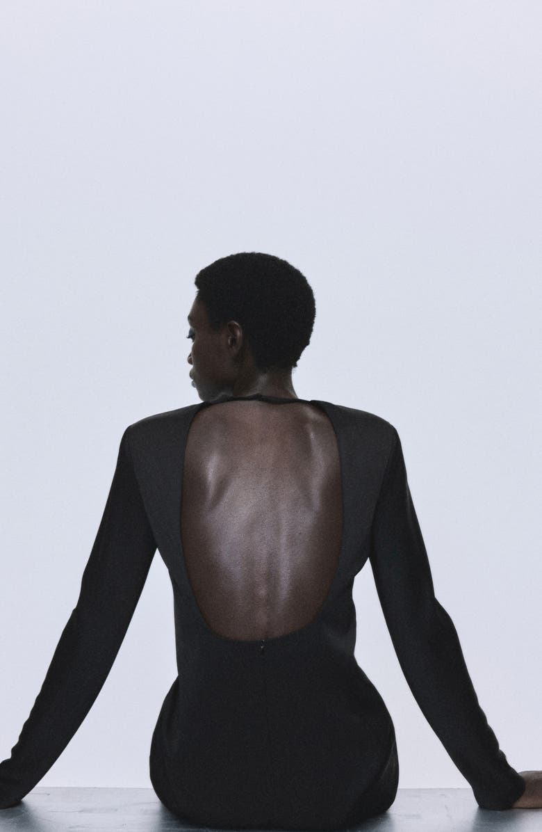 MANGO Lace Trim Open Back Long Sleeve Minidress, Alternate, color, 