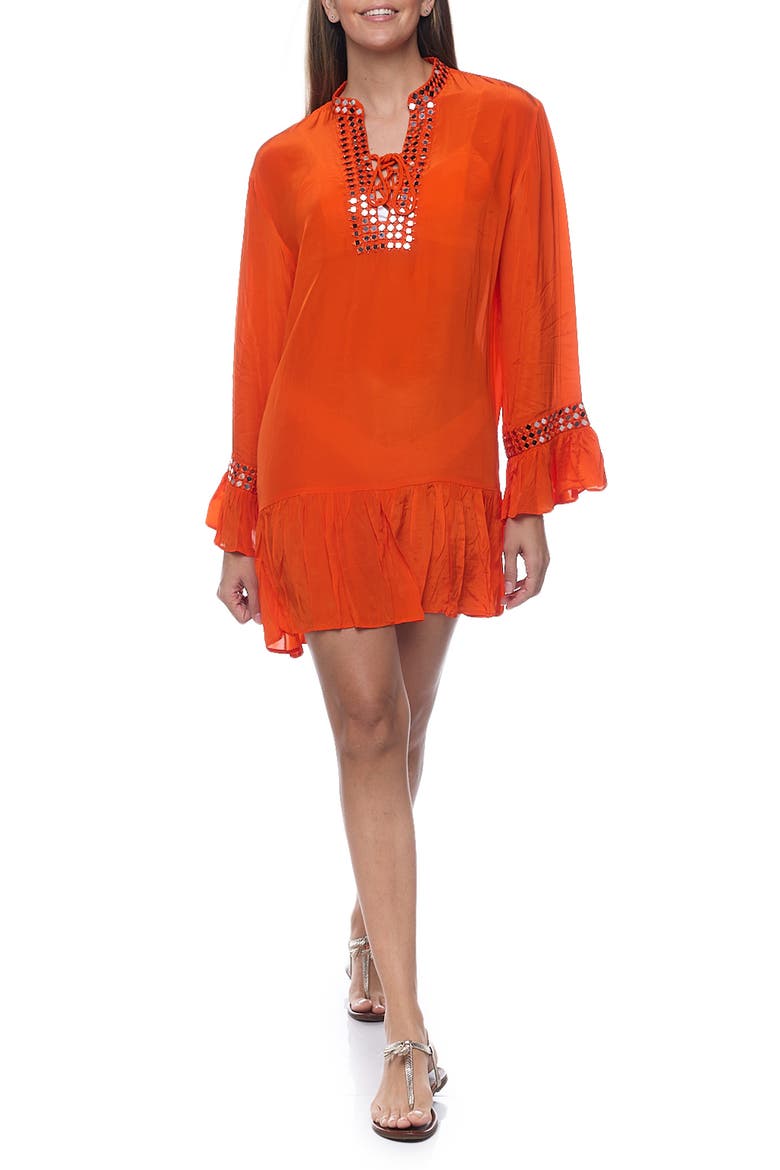 Embellished Long Sleeve Tunic, Main, color, ORANGE