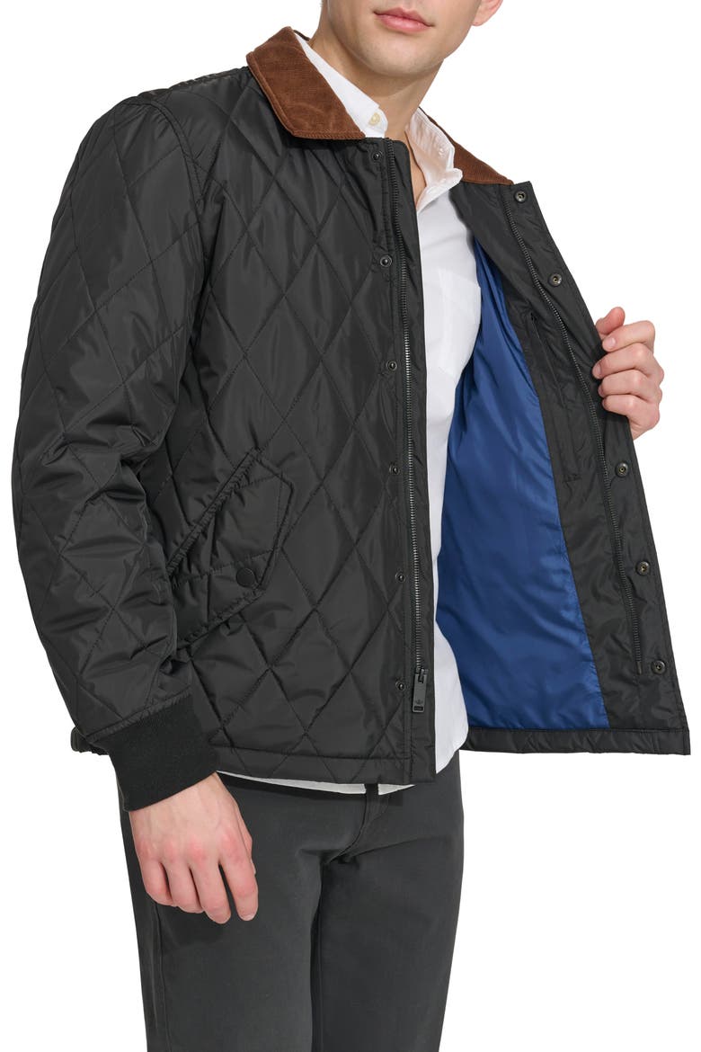 Quilted Water Resistant Corduroy Collar Bomber, Alternate, color, BLACK