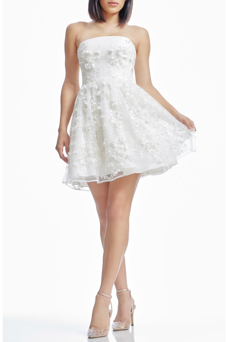 Marilyn Floral Appliqué Strapless Cocktail Minidress, Main, color, WHITE