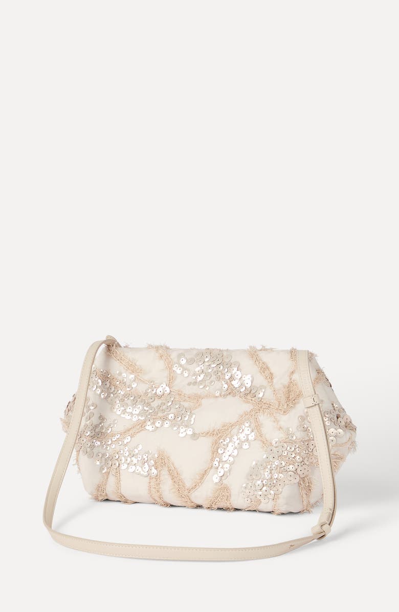 Brunello Cucinelli Pouch bag with dazzling seabed embroidery, Alternate, color, Beige