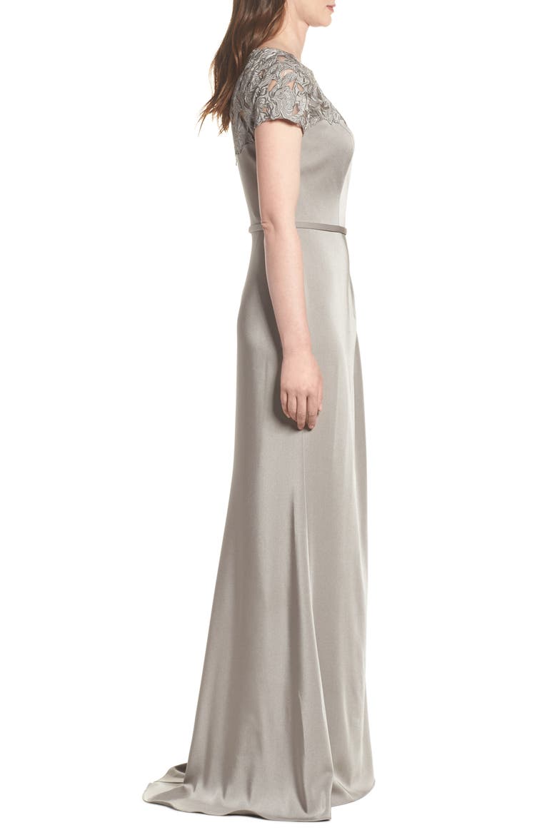 Lace Yoke A-Line Gown, Alternate, color, CHARCOAL
