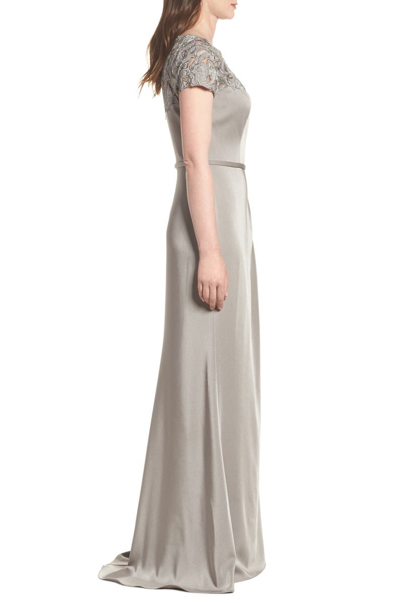 La Femme Lace Yoke A-Line Gown, Alternate, color, 