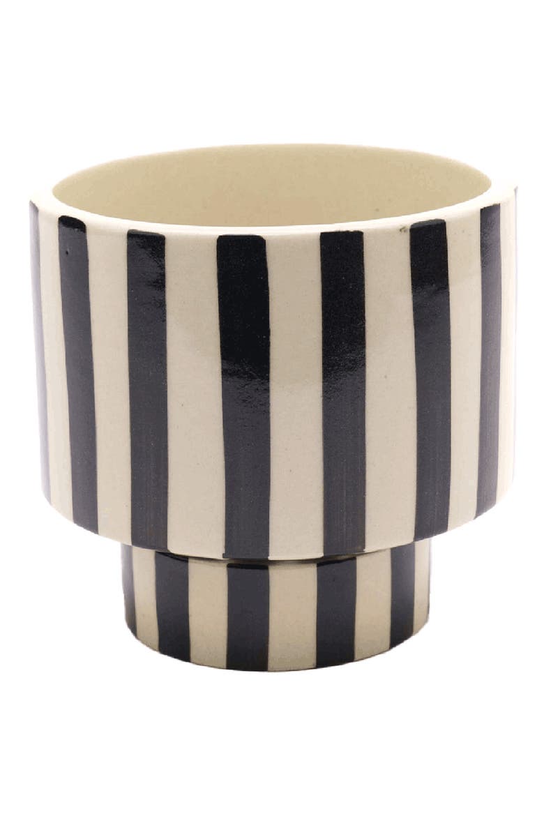 Kaya Shorty 2-Piece Ceramic Planter, Main, color, BLACK STRIPE