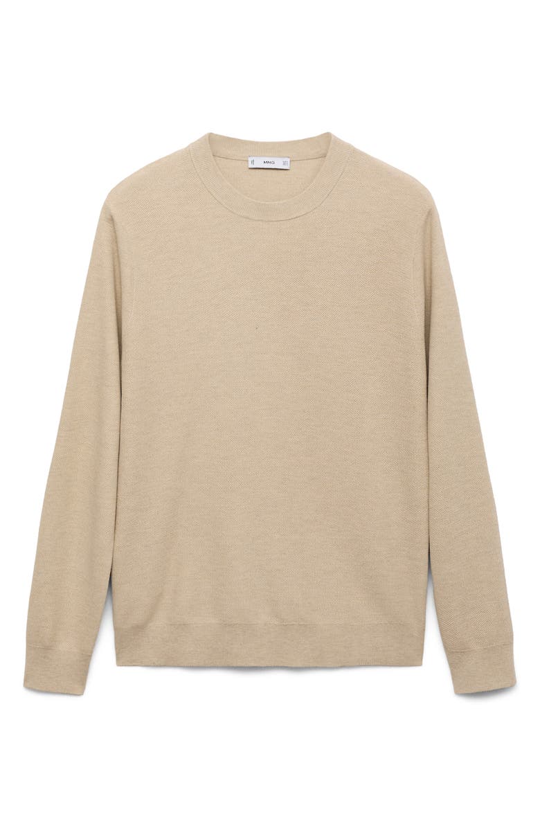 MANGO Crewneck Piqué Sweater, Alternate, color, Beige