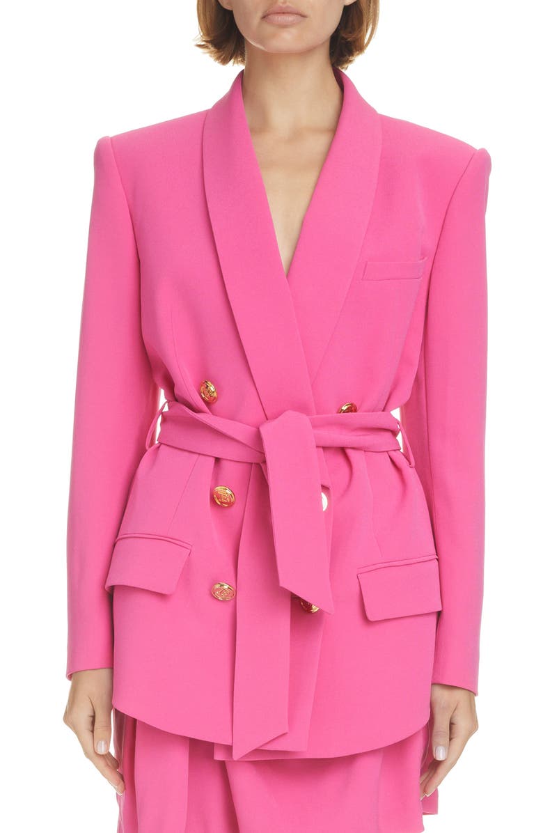 Balmain Belted Double Breasted Blazer, Main, color, 