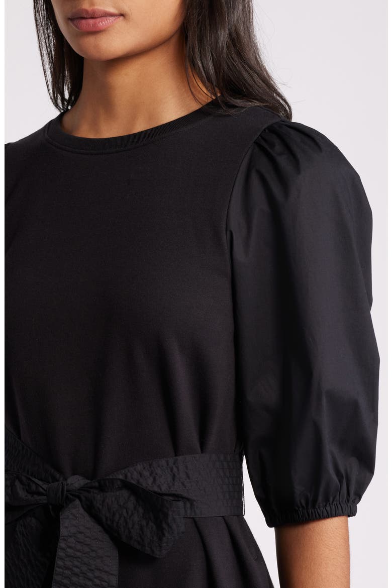 Mixed Media Sweatshirt Dress, Alternate, color, BLACK