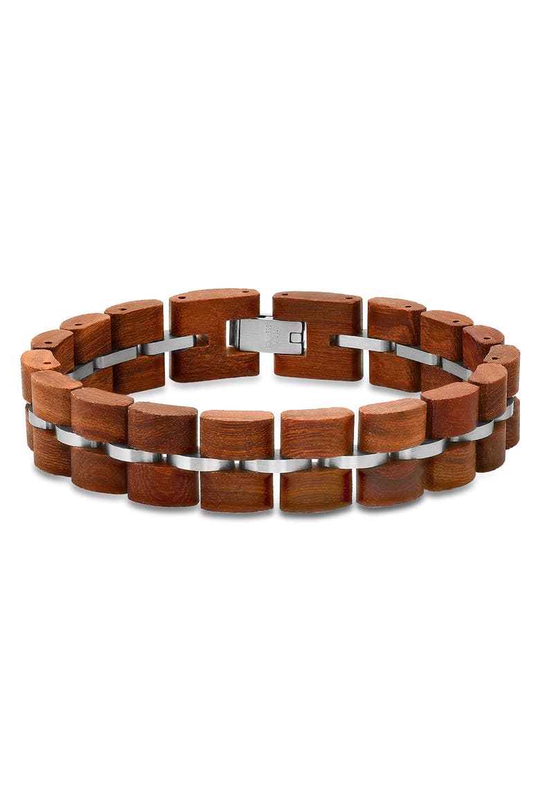 Wood & Stainless Steel Bracelet, Main, color, SILVER/ BROWN