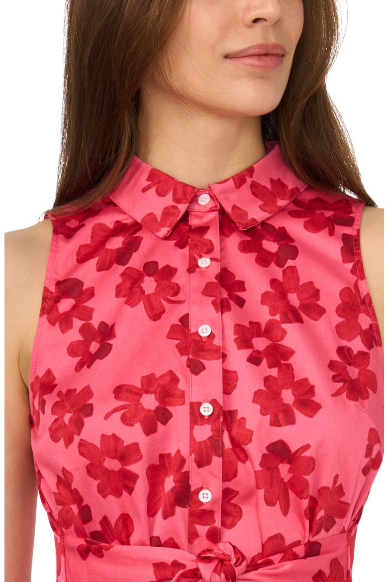 Floral Tie Waist Sleeveless Stretch Cotton Button-Up Shirt, Alternate, color, CLASSIC CHERRY