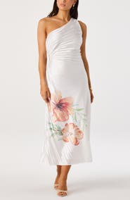 ASTR the Label Cameron Pleated One-Shoulder Midi Dress