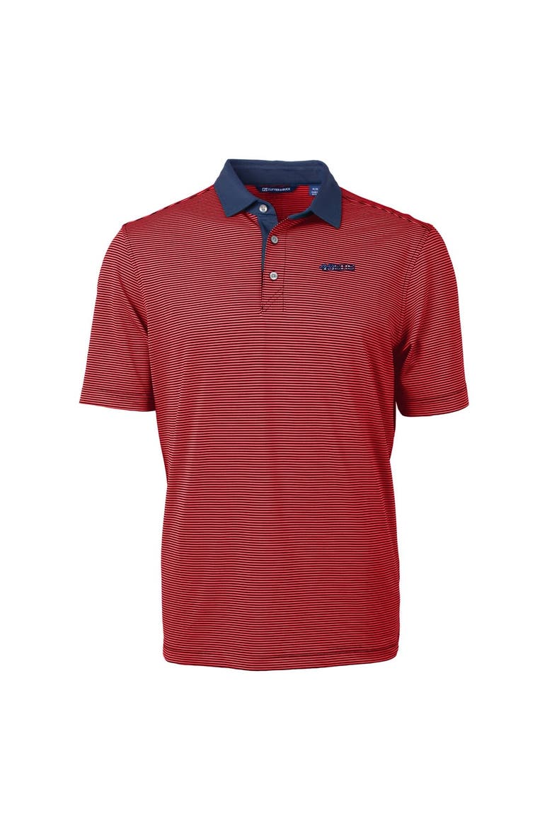 Men's Cutter & Buck Red/Navy San Francisco 49ers Virtue Eco Pique Micro Stripe Recycled Polo, Alternate, color, Red