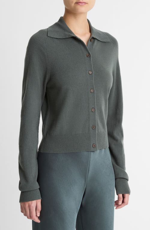 Vince Button Front Polo Cardigan Sweater In Green