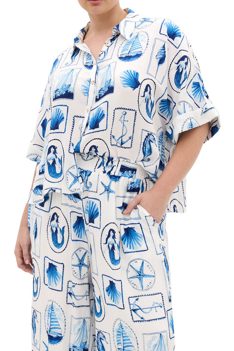 Liana Postcard Print Button-Up Shirt, Main, color, AMALFI POSTCARD