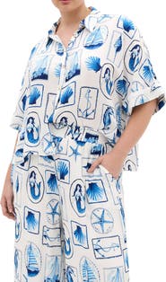City Chic Liana Postcard Print Button-Up Shirt