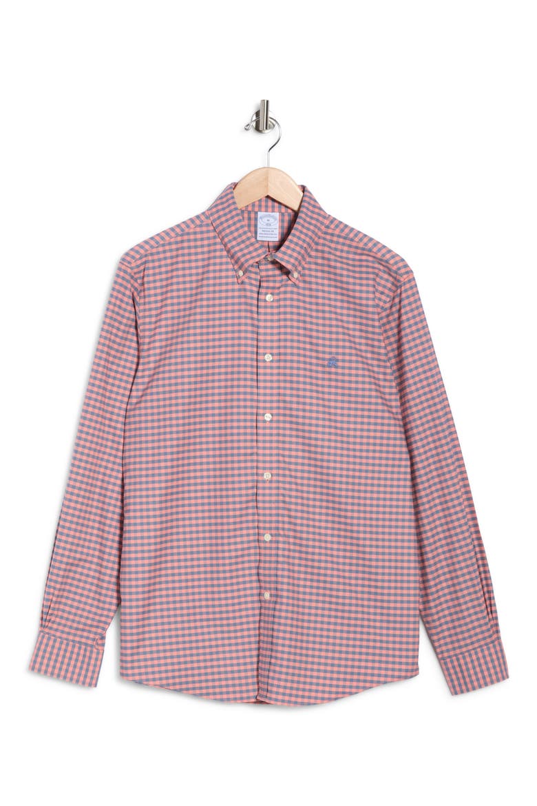 Regular Fit Gingham Stretch Cotton Oxford Button-Down Shirt, Alternate, color, BAROQUE/ NAVY