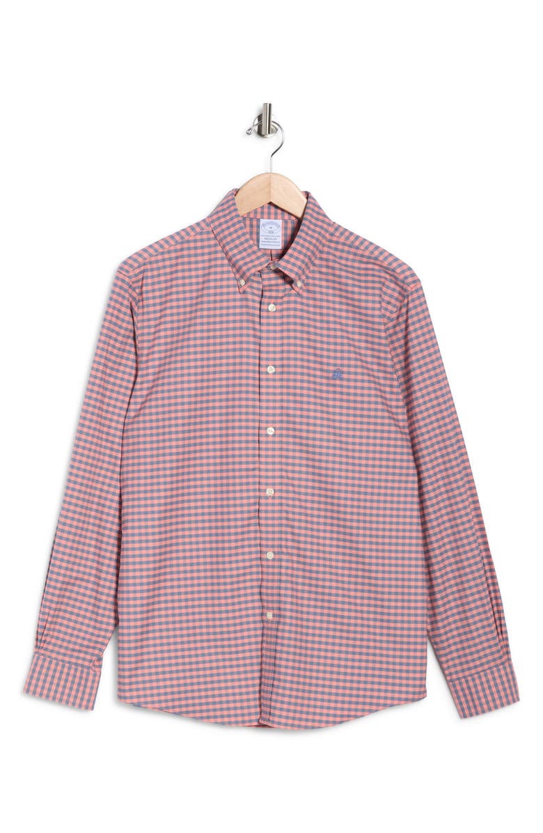 Brooks Brothers Regular Fit Gingham Stretch Cotton Oxford Button-Down Shirt, Alternate, color, Baroque/ Navy