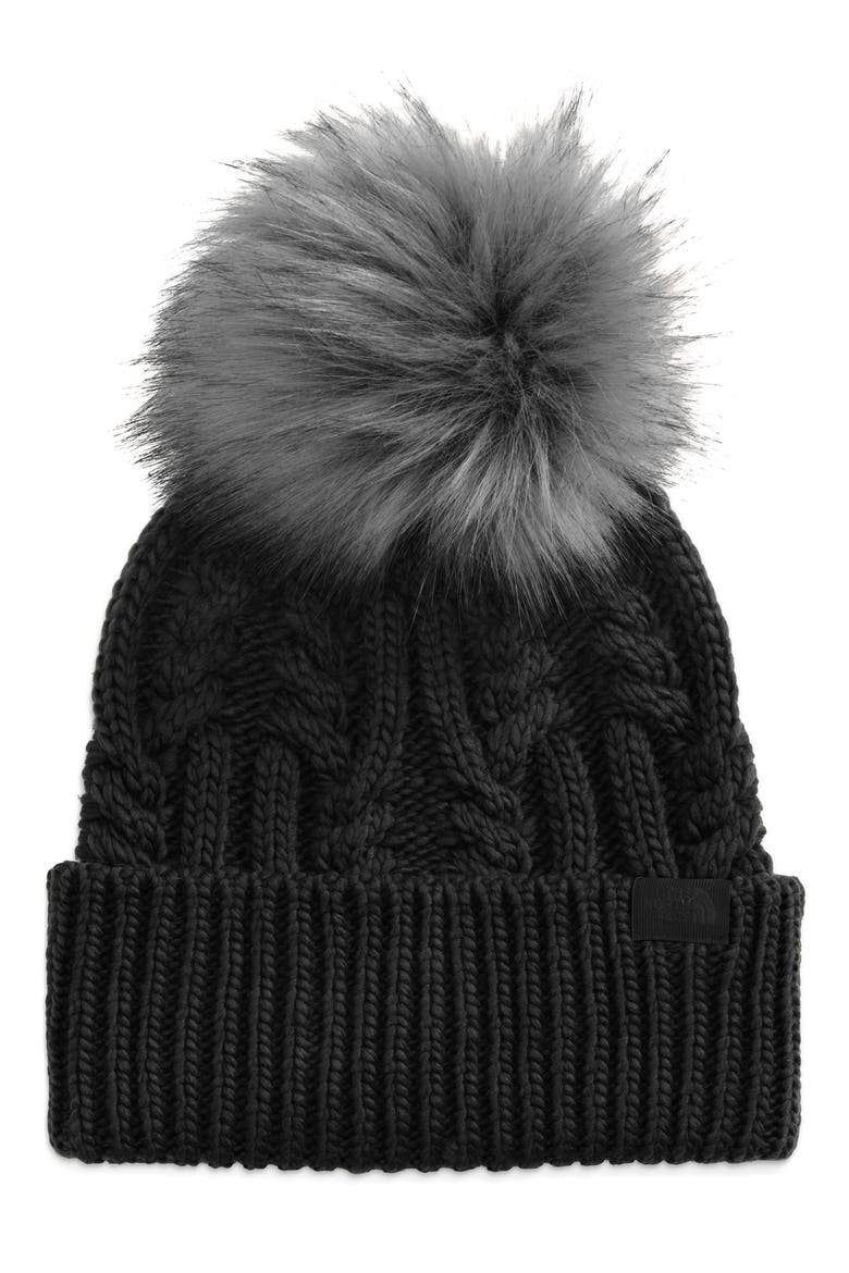 Oh Mega Faux Fur Pom Beanie, Main, color, TNF BLACK