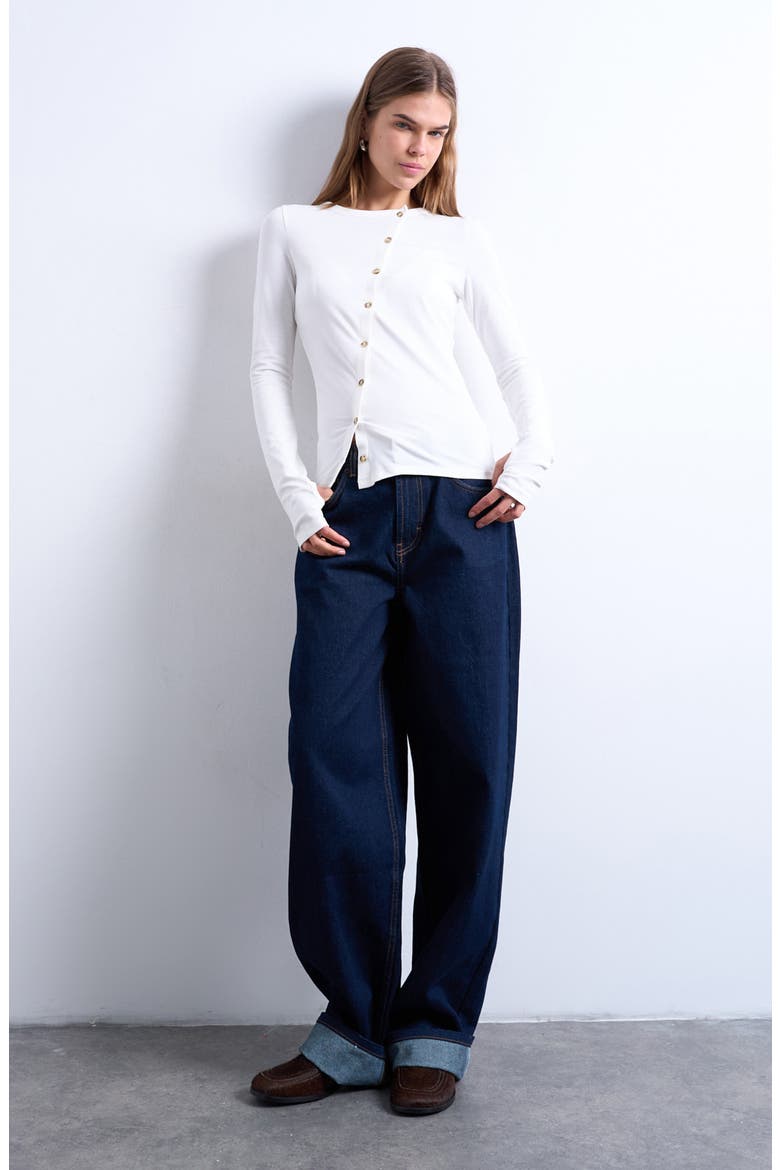 Asymmetric Button Front Top, Main, color, IVORY