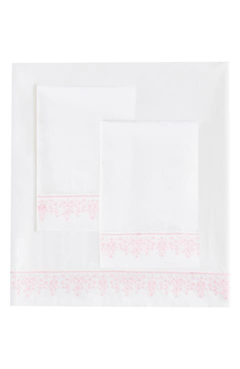 Percale Cotton Baby's Breath Embroidery Sheet Set - Queen