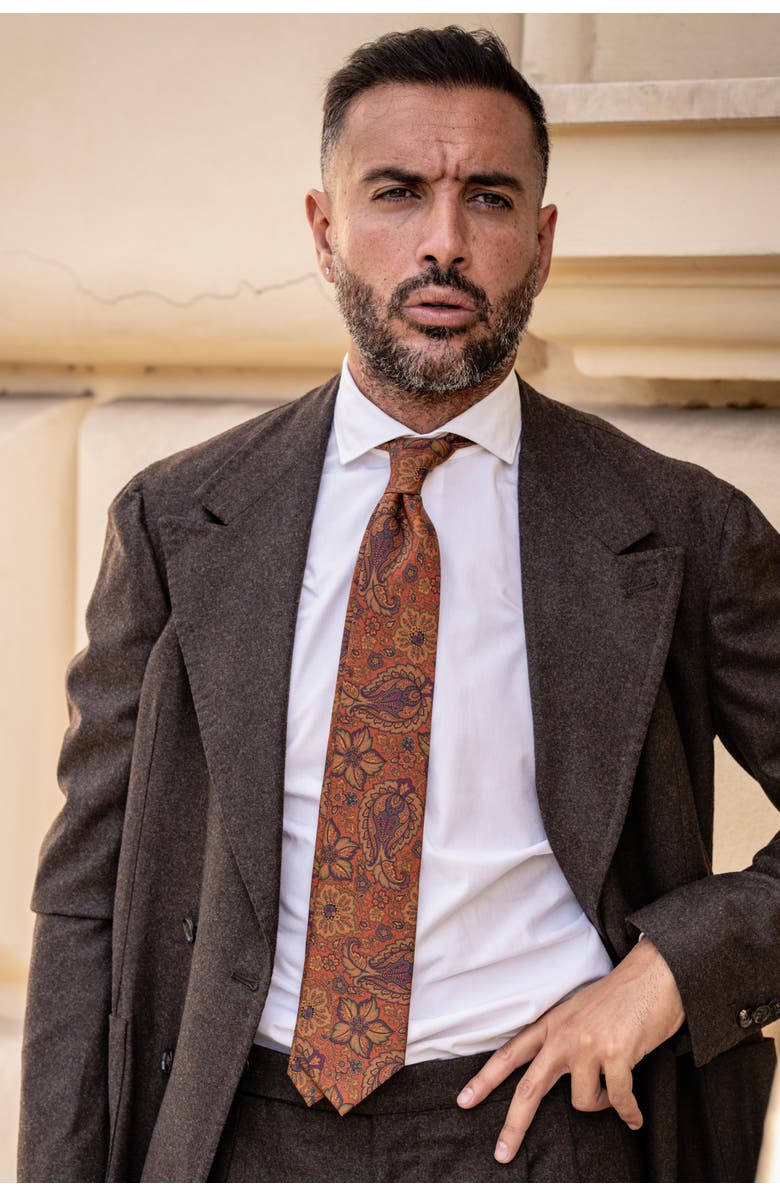 Elizabetta Trevi - Printed Silk Tie for Men, Alternate, color, Ginger