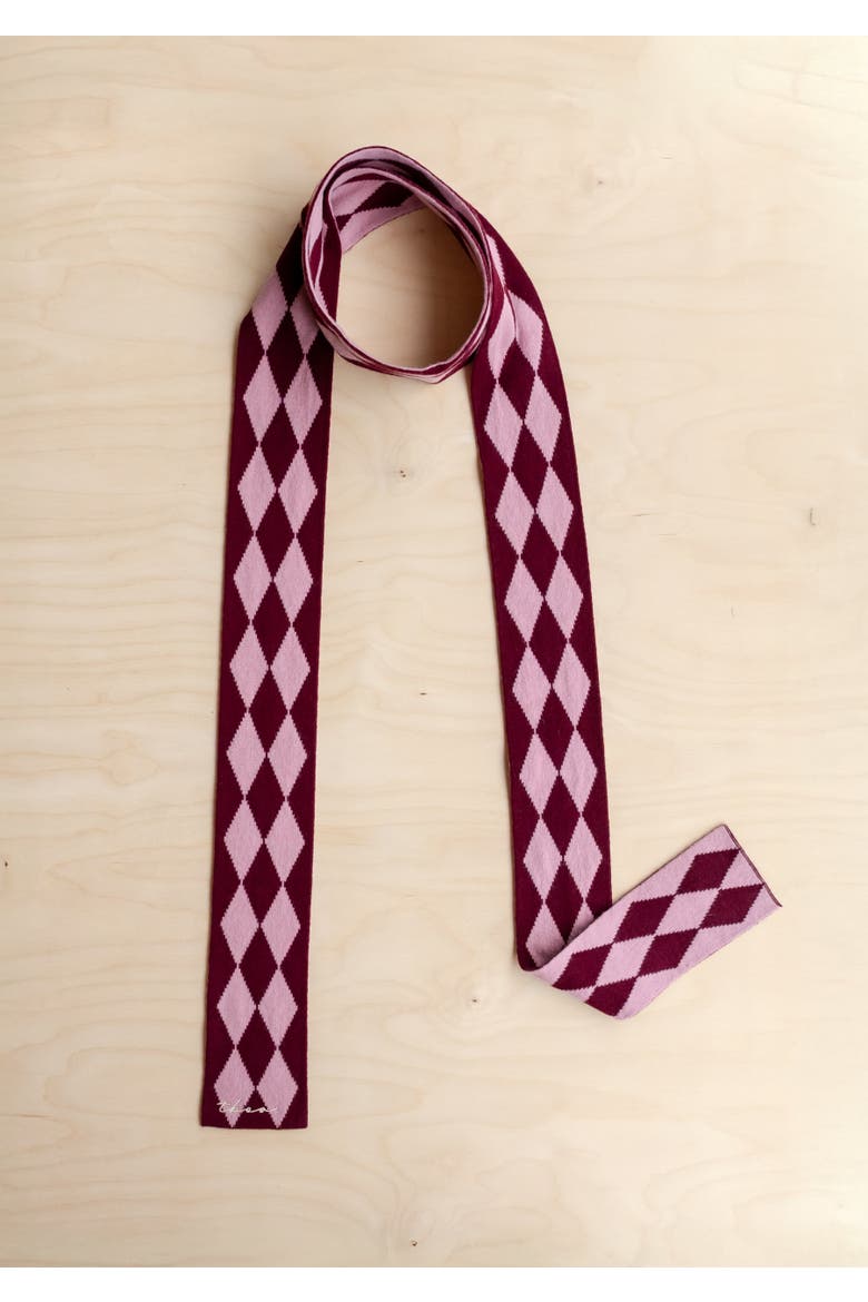 Merino Wool Harlequin Skinny Scarf, Alternate, color, Burgundy Harlequin