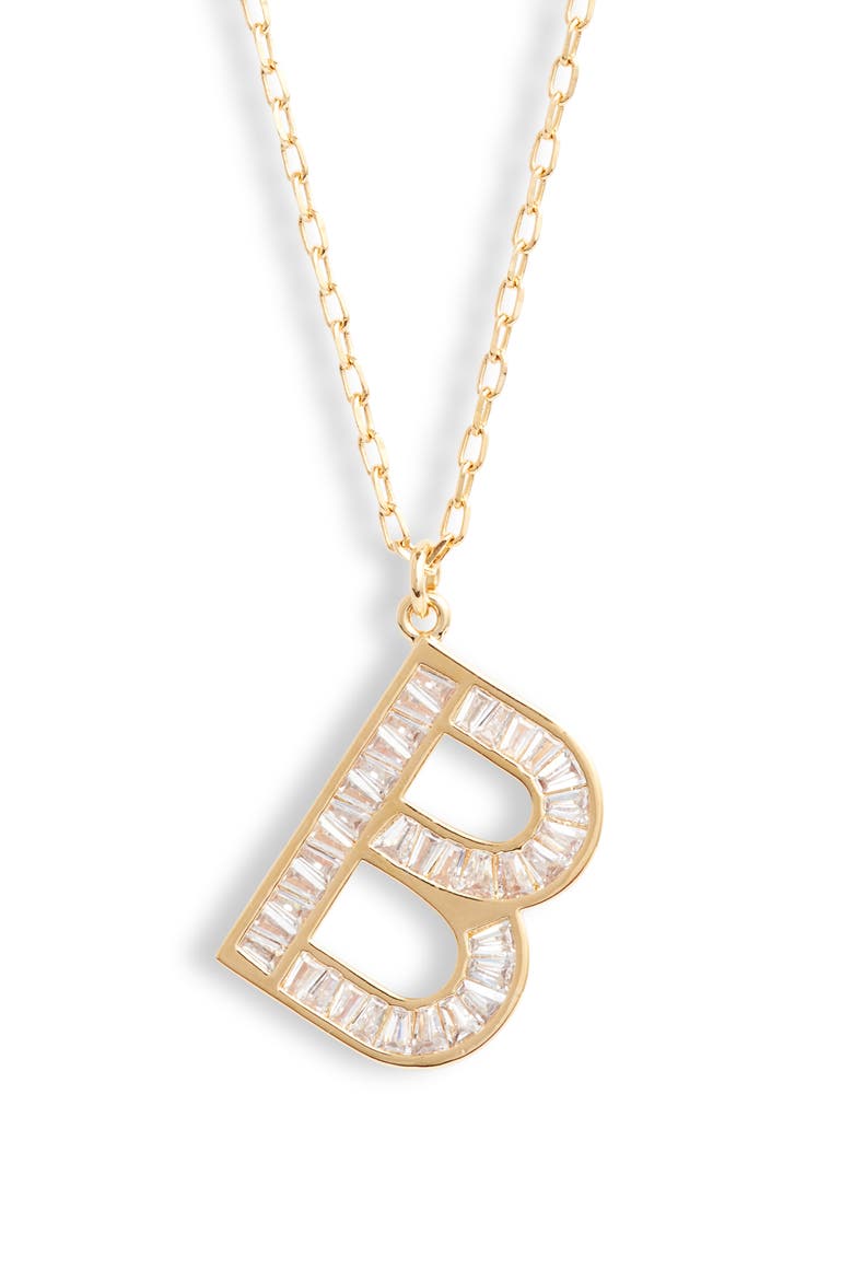 Cubic Zirconia Initial Pendant Necklace, Main, color, B- CLEAR- GOLD