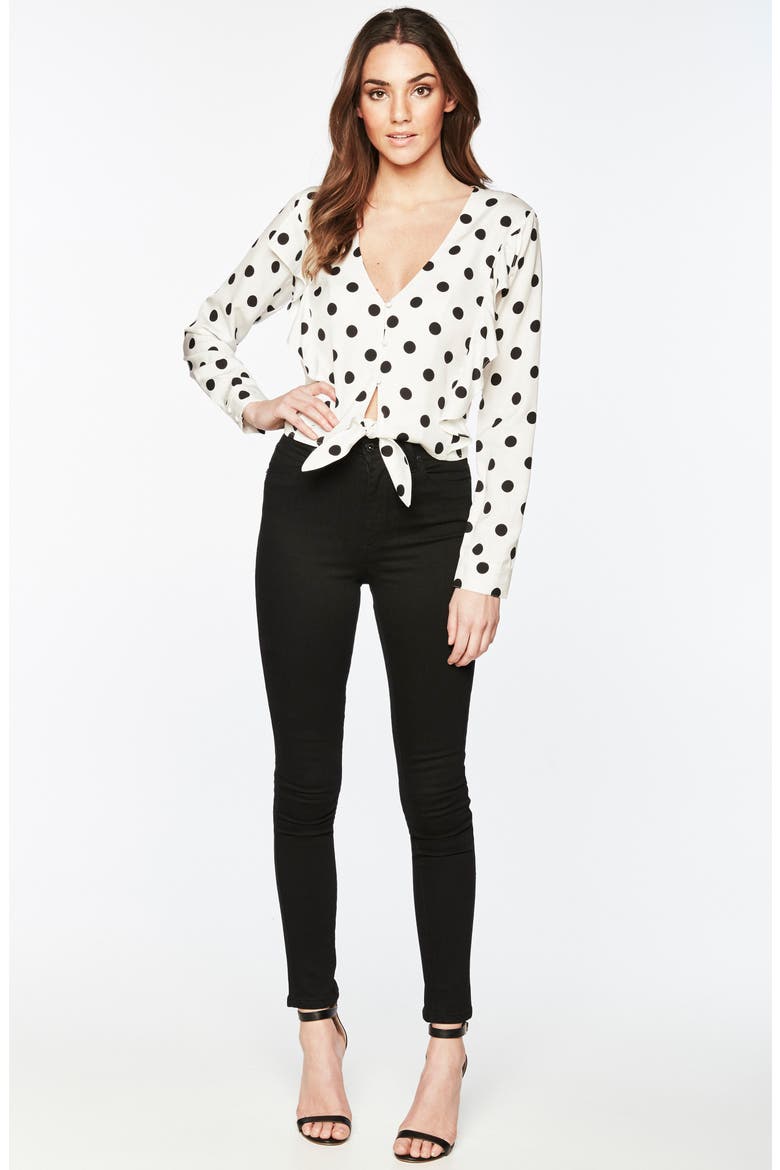 Ruffle Tie Waist Top, Alternate, color, SPOT
