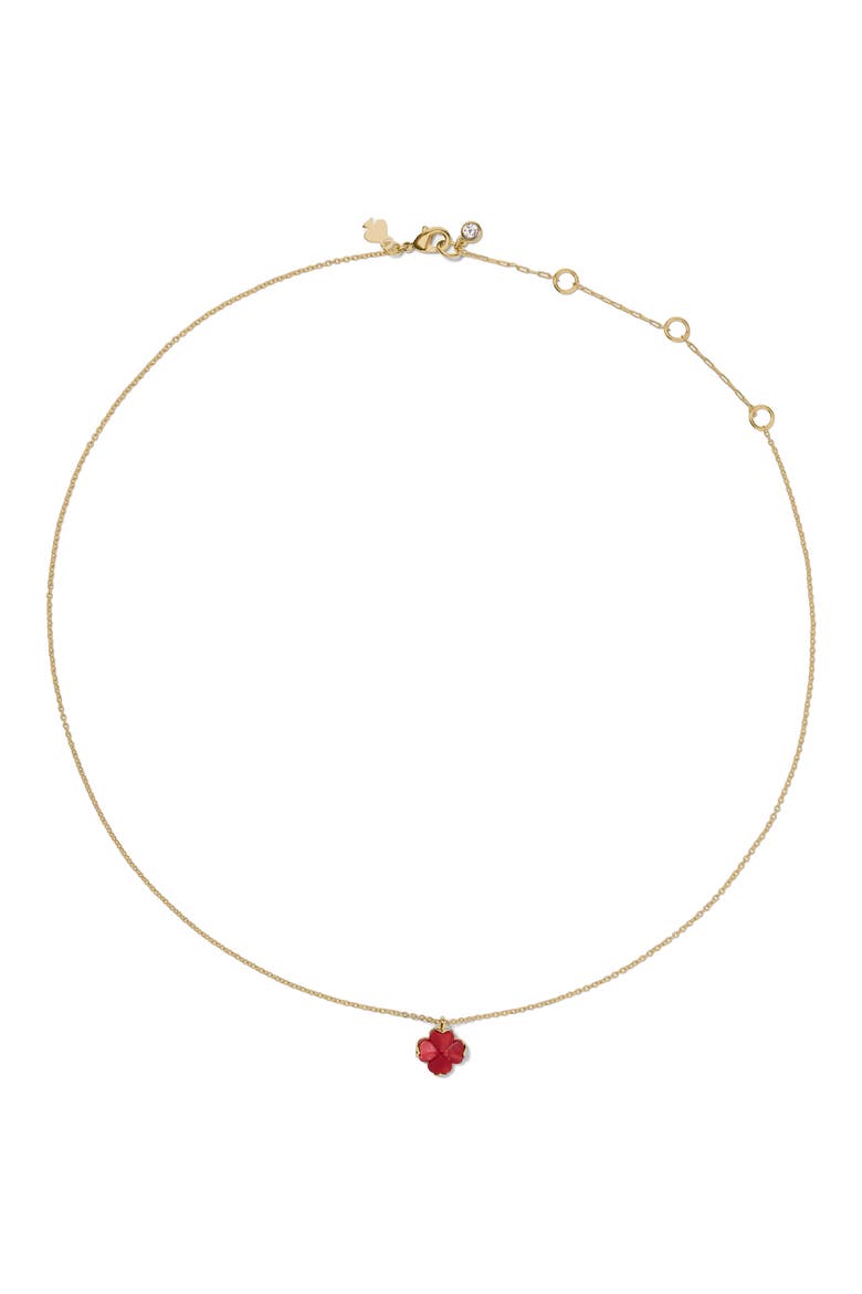 spade mother-of-pearl flower mini pendant necklace, Alternate, color, RED