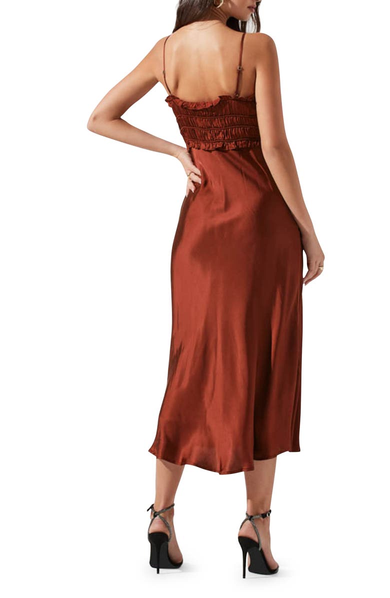 ASTR the Label Zola Shirred Satin Midi Dress, Alternate, color, 