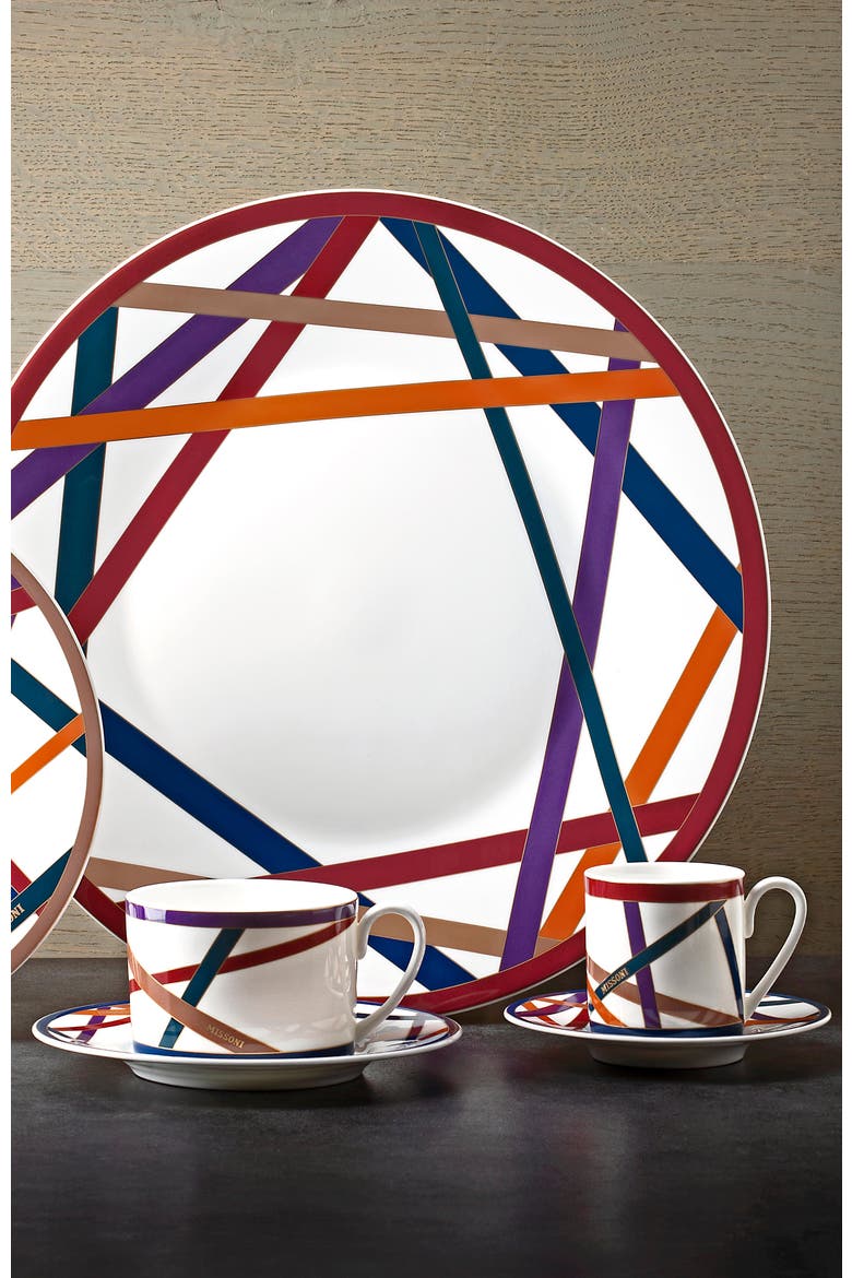 Tea Cup & Saucer NASTRI Set of 2 in Luxury Box Multicolor diam. 3.3", H 2.3", cap. 7.5 oz, Saucer dim. 6", Alternate, color, Multicolor