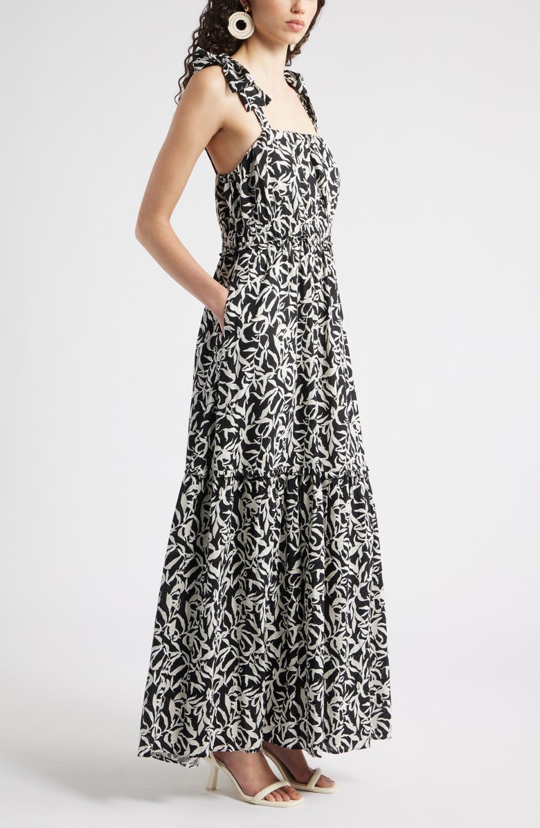 Chelsea28 Tie Strap Floral Print Maxi Dress, Alternate, color, Black- Ivory Abstract Foliage