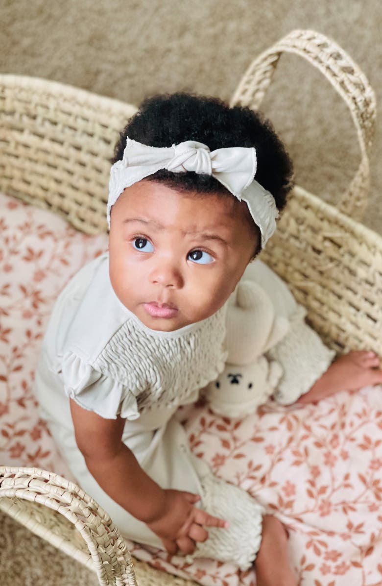 L'ovedbaby Ruffle Smocked Yoke Organic Cotton Romper, Alternate, color, 