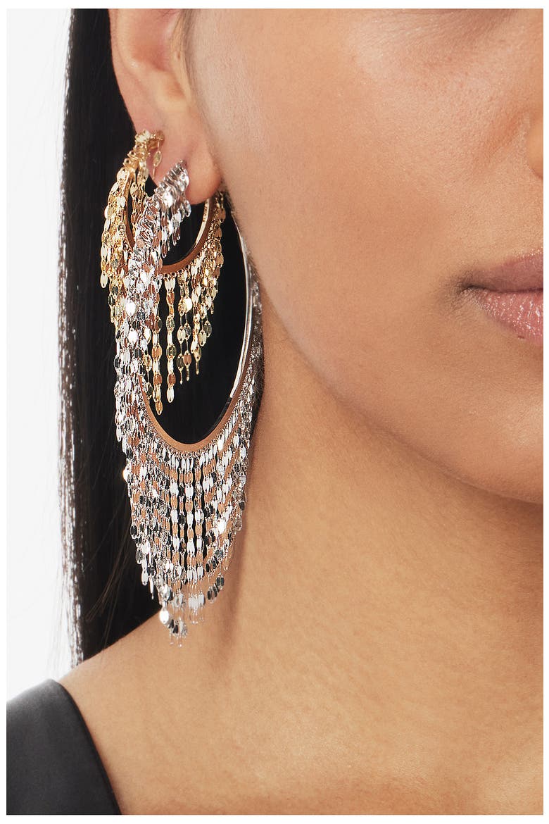 14K Gold Oblong Blake Fringe Hoop Earrings, Alternate, color, WHITE