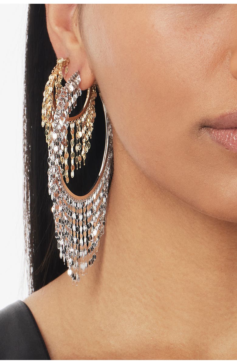 LANA 14K Gold Oblong Blake Fringe Hoop Earrings, Alternate, color, White