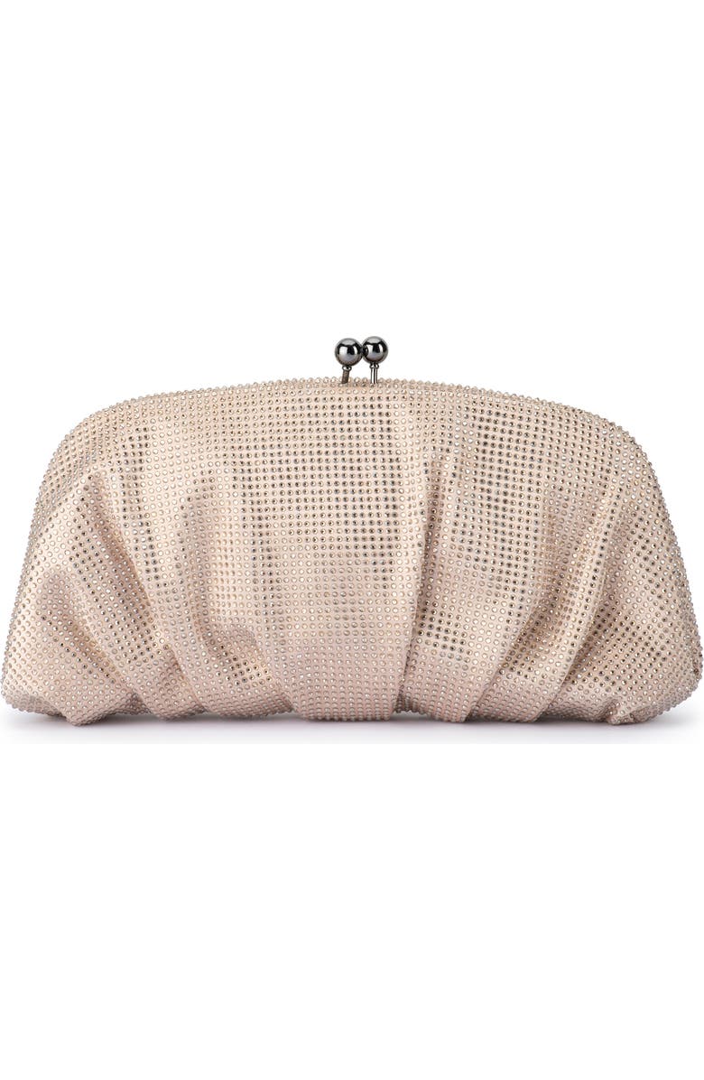 Olga Berg Aria Gathered Satin Frame Clutch, Main, color, Natural