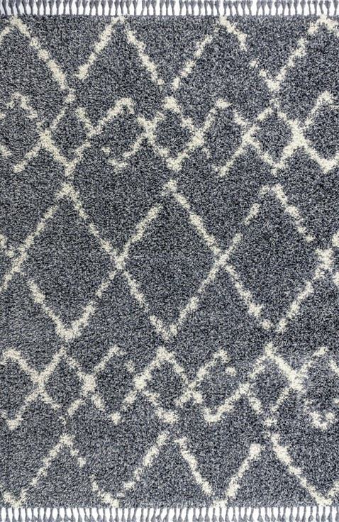 Mercer Shag Plush Tassel Moroccan  Geometric Trellis Area Rug