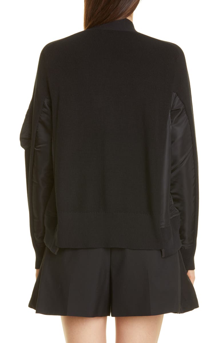 Sacai Hybrid Cotton & Nylon MA-1 Sweater Jacket, Alternate, color, 