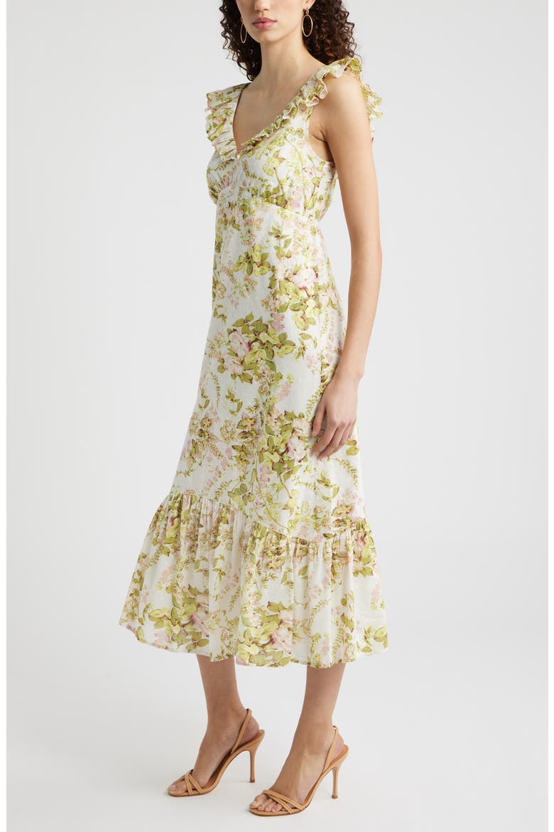 Ruffle Sleeve Tiered Midi Dress, Alternate, color, IVORY- AMANDA FLORAL