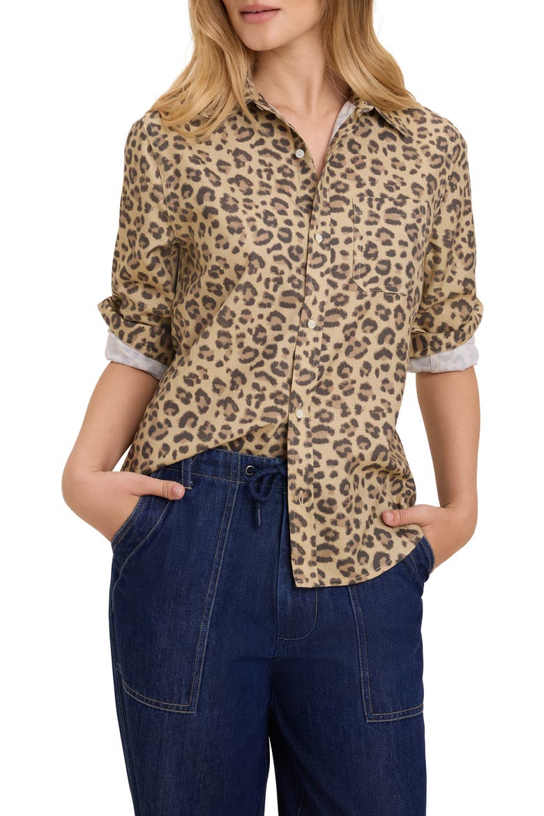 Leopard Print Cotton Blend Button-Up Shirt, Main, color, NEUTRAL MULTI