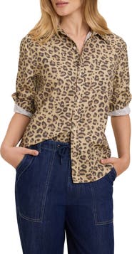 nz BY NIC AND ZOE Leopard Print Cotton Blend Button-Up Shirt