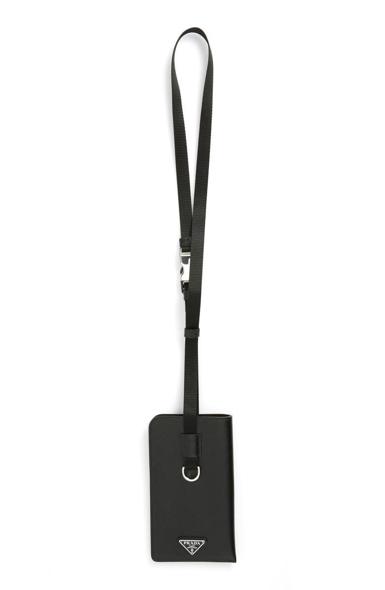 Prada Saffiano Leather Lanyard Card Case, Alternate, color, 