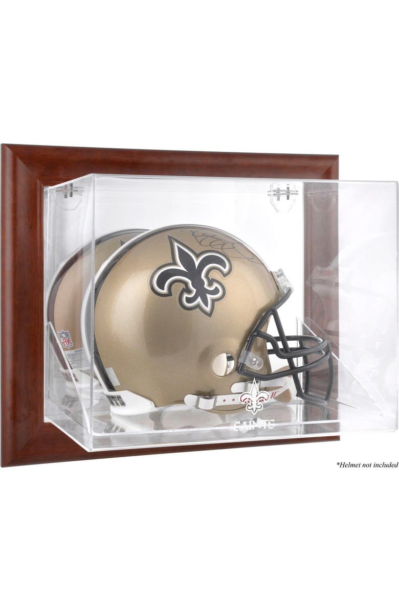 FANATICS AUTHENTIC New Orleans Saints Brown Framed Wall-Mountable Logo Helmet Case, Main, color,
