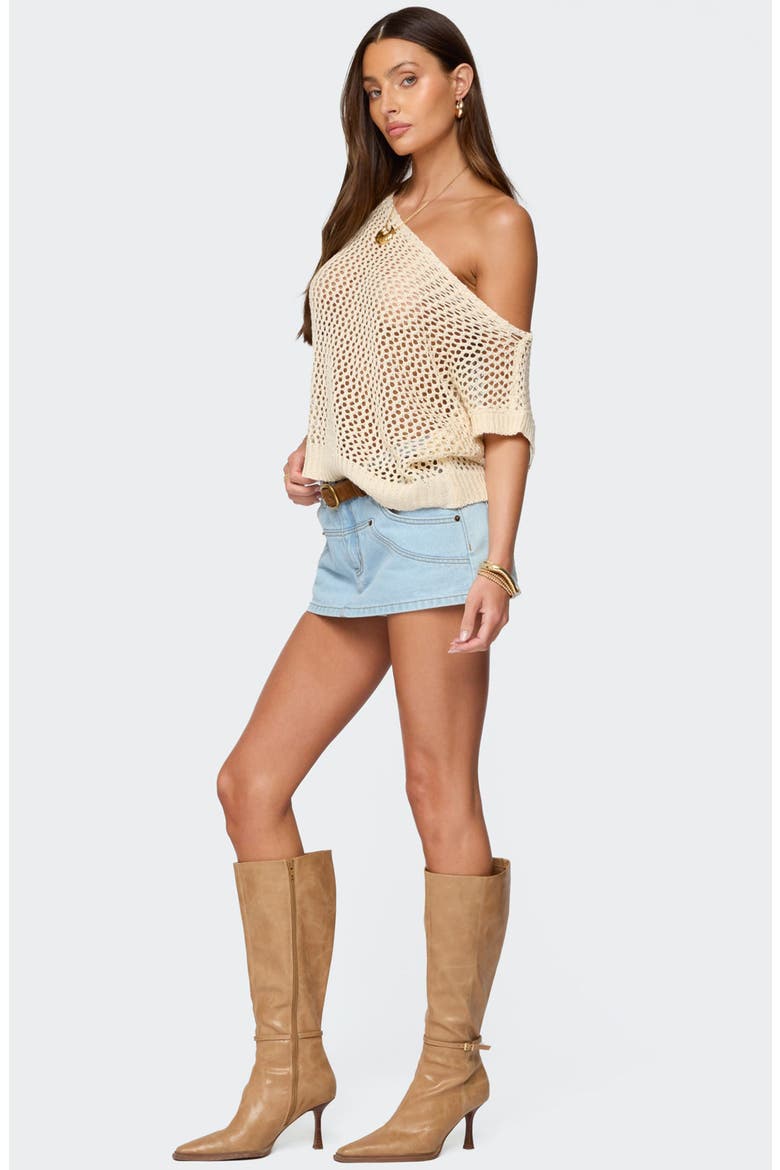 Open Stitch One-Shoulder Sweater, Alternate, color, CREAM