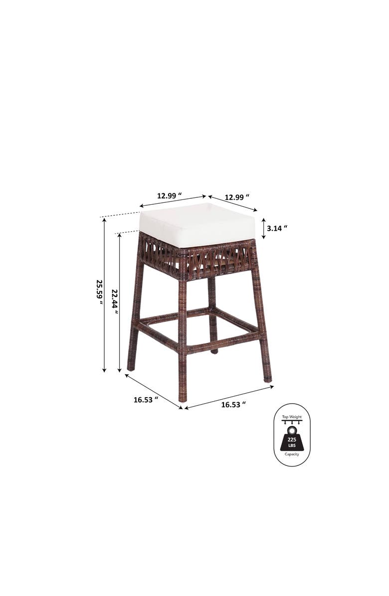 JONATHAN Y Bali Rattan Backless Counter Stool, White Cushion with Woven Frame, Alternate, color, Dark Brown 25.5" Counter Stool
