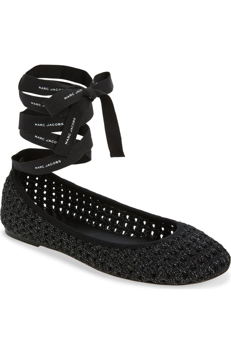 Marc Jacobs The Logo Ribbon Ballet Flat, Main, color, Onyx