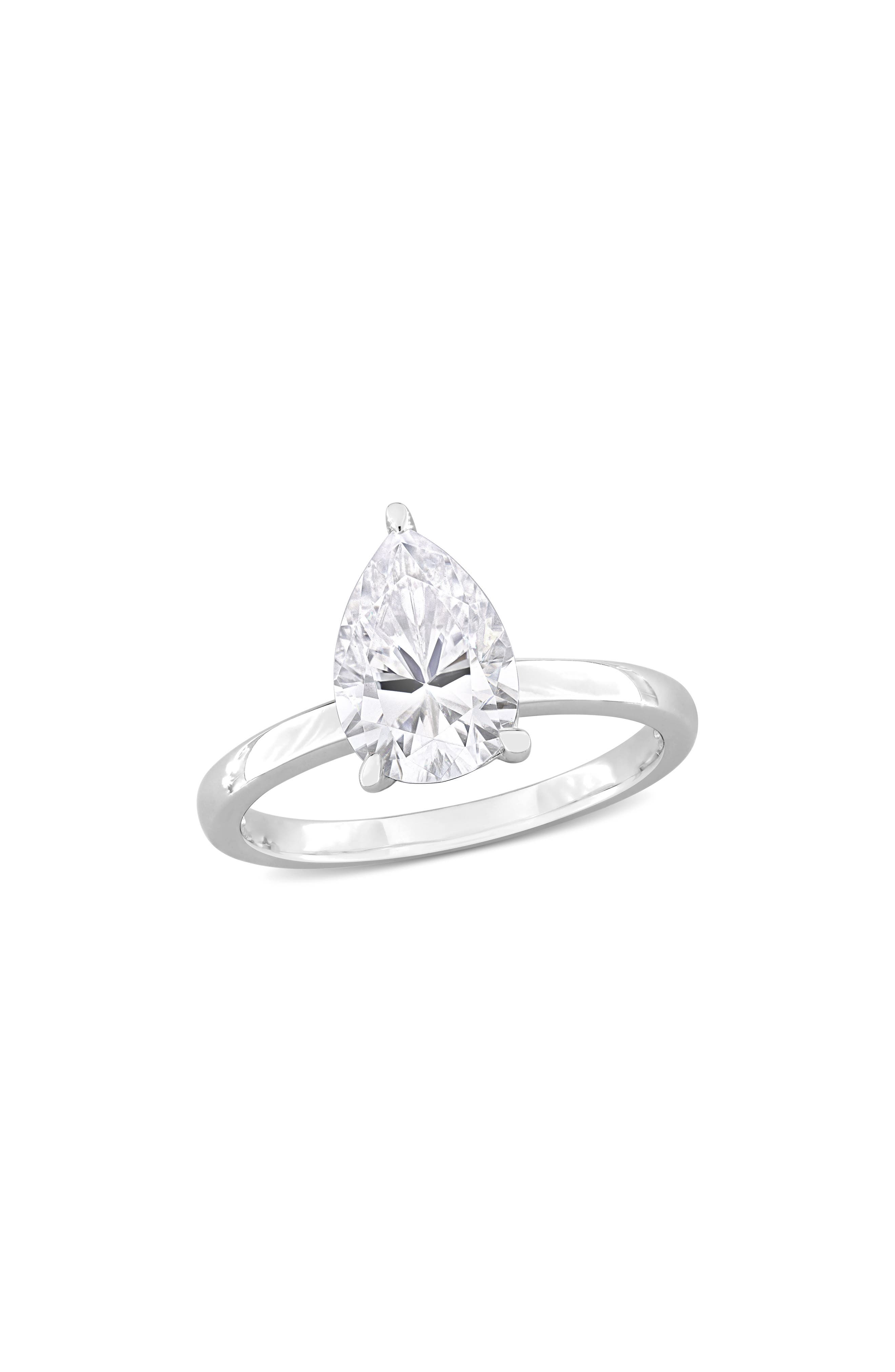 DELMAR Sterling Silver Pear Cut Created Moissanite Engagement Ring